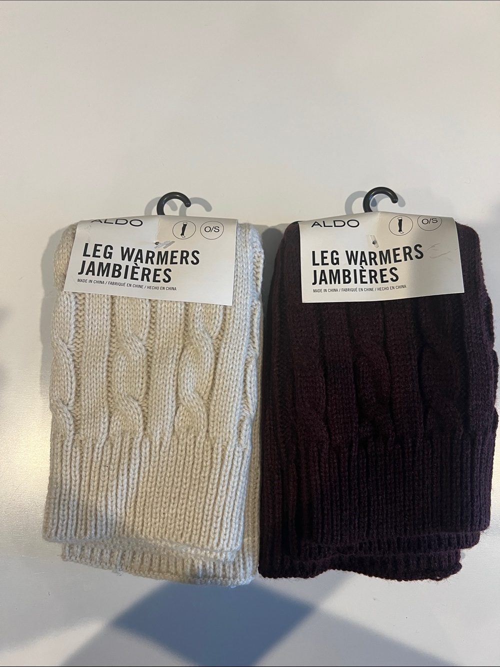 ALDO Cable Knit Leg Warmers - Cream and Dark Brown